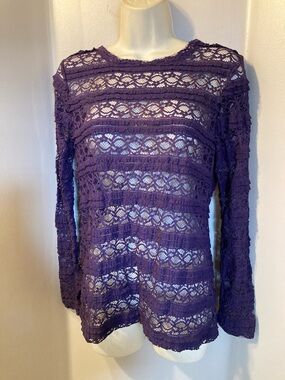 Lord & Taylor Purple Lace Long-Sleeve Knit Top